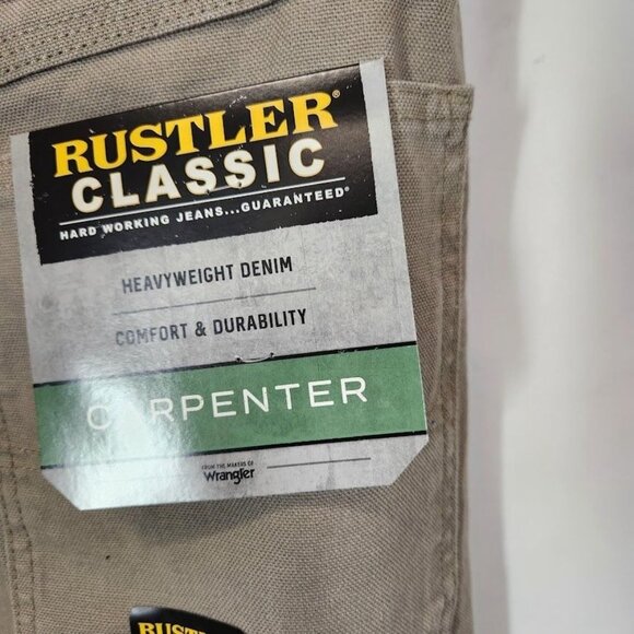 Wrangler Rustler Men's Canvas Carpenter Straight Leg Jeans in Khaki - Size 34x32 - Picture 5 of 7